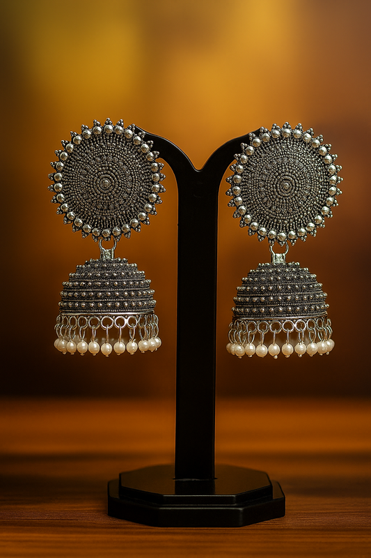 Oxidized silver jhumka