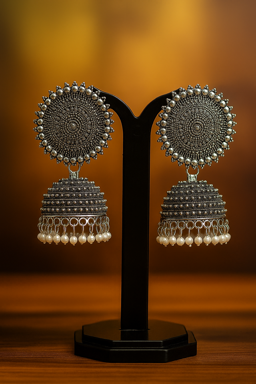 Oxidized silver jhumka