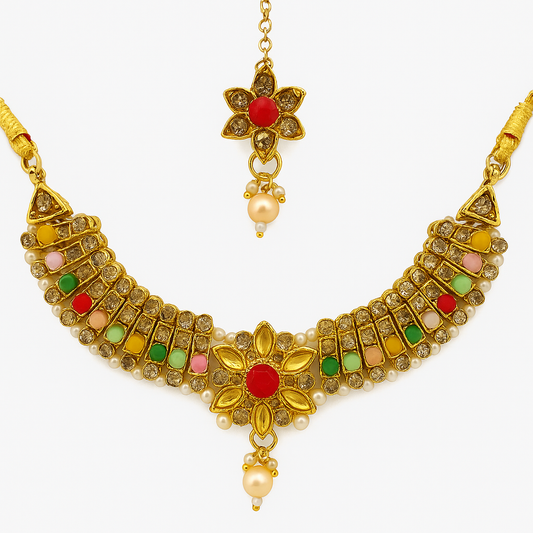 Multicolour necklace set with earring