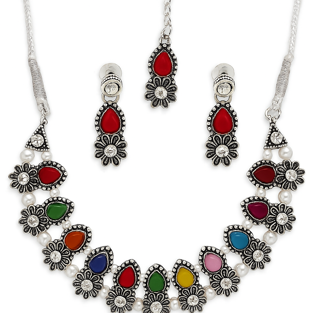 Trendy multicolour necklace set with earring