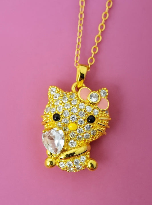 Cute golden kitty pendant