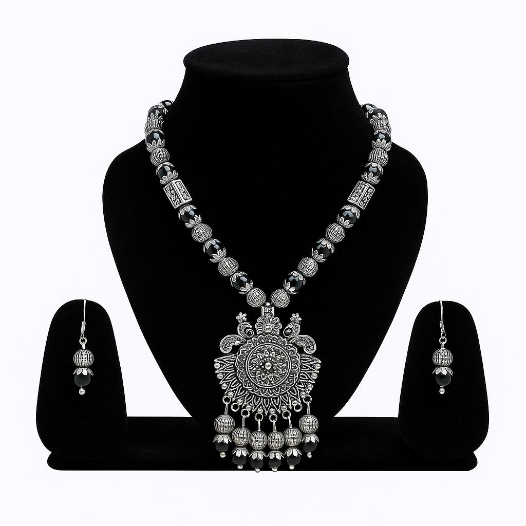 Oxidised necklace set with earring