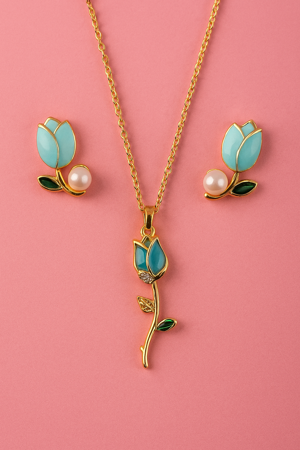 Elegant Rose Pendant Necklace Set